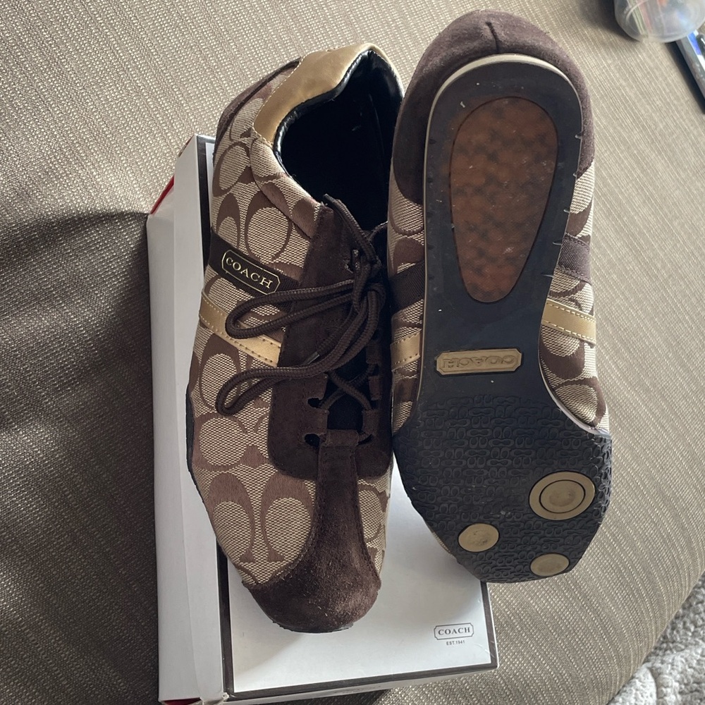 Coach sz 11 Joss Brown Signature Canvas and Suede Lace-Up Sneakers - Picture 5 of 9